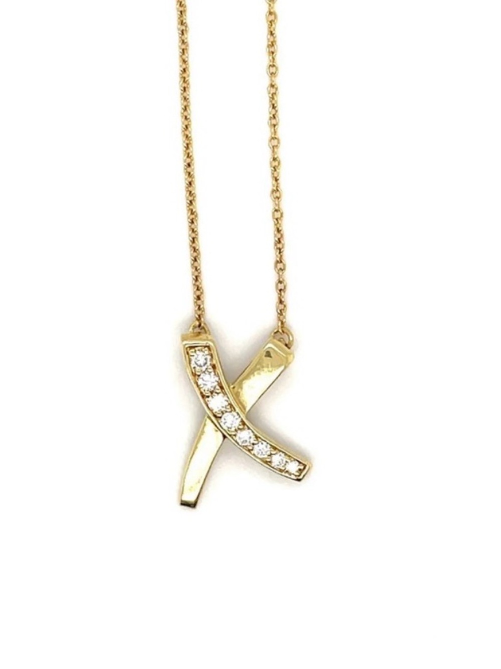 Tiffany Paloma Picasso Graffiti X pave diamond yellow gold necklace